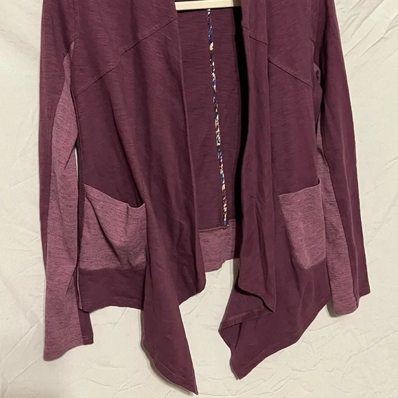 S LOGO Lori Goldstein Eggplant Waterfall Open Front Cardigan - Picture 2 of 10